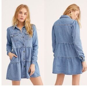 Free People Nicole denim tiered Blue Long Sleeve tunic Dress